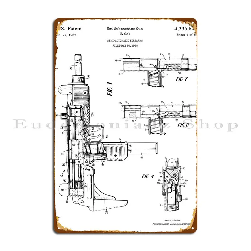 Uzi Submachine Gun Metal Sign Designing Design Club Classic Wall Cave Tin Sign Poster