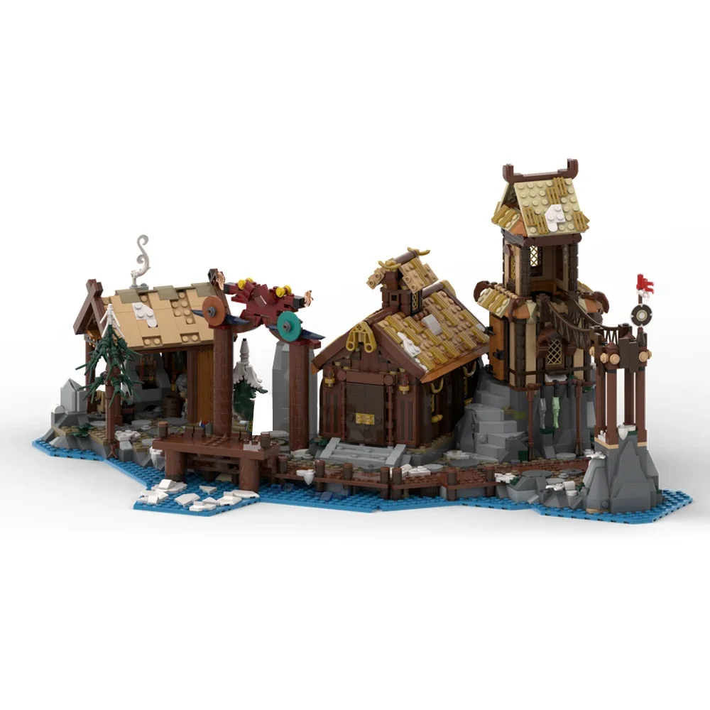 BuildMOC Viking Village Harbour Extension Building Block Set Seaserpent Pirate Ship Viking Ship Model For fans of sailing Gifts