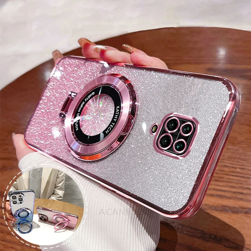 Note9s Luxury Glitter Plating Holder Case On For Xiaomi Redmi Note 9 Pro 9s 10 10s 8 8pro 7 Note9 Silicone Stand Cover Note9pro