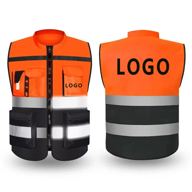 Safety Vest High Visibility Construction Leader Working Clothing with Reflective Stripes Two Tone Workwear Vest Custom Logo