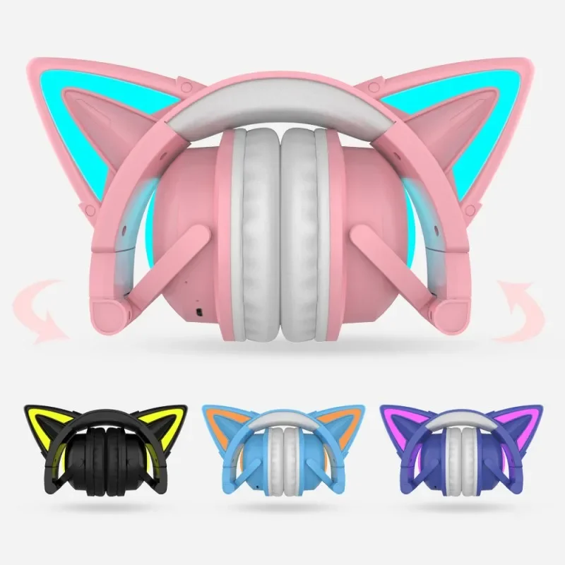 Coloured Lights Cat Ear Headphone Wireless Bluetooth With Microphone 7.1 Channel Stereo Noise Reduction Headsets Music Game E-sp