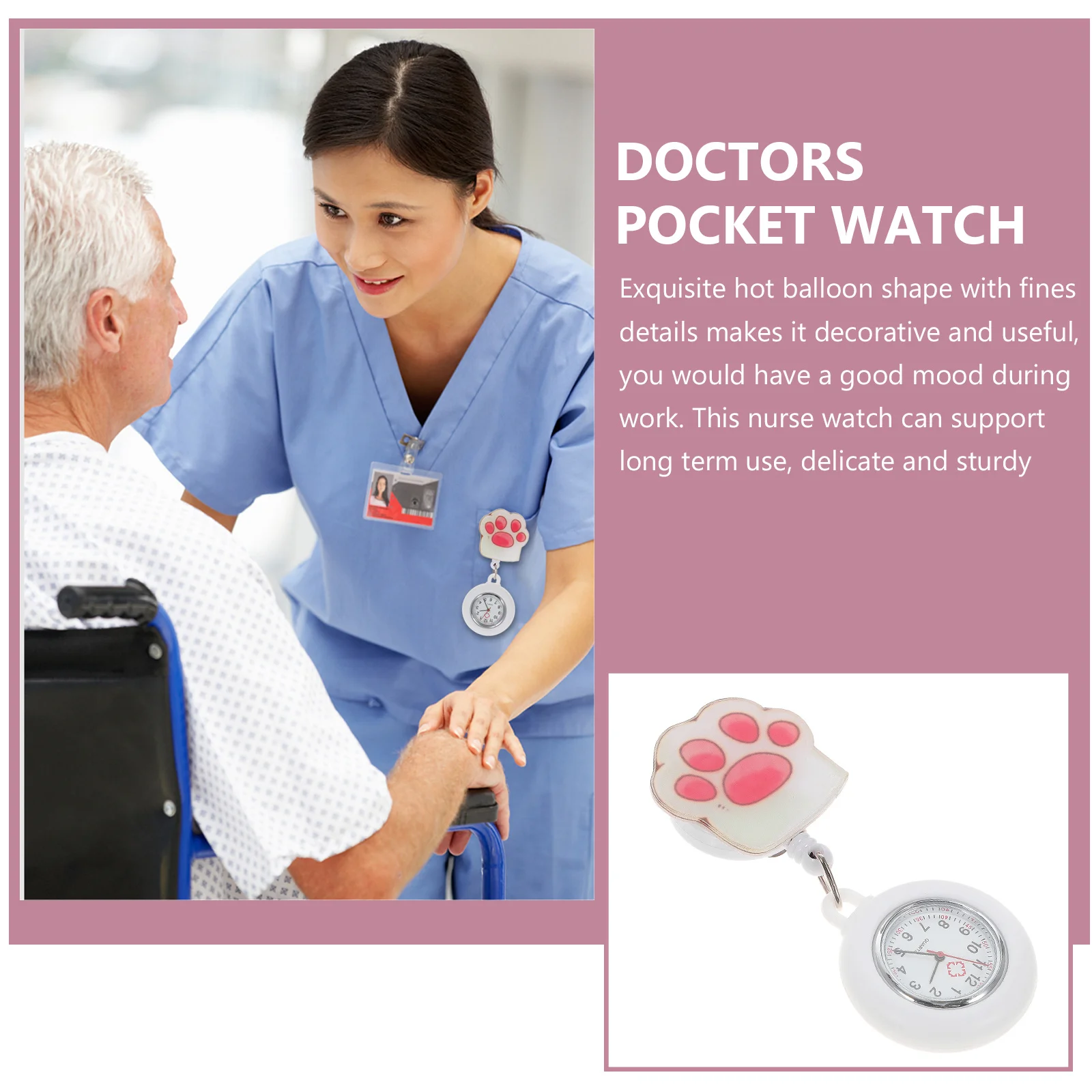 

Doctor Pocket Watch White Silicone Clip-on Nurse Hanging Watch Medical Staff Quartz Movement Large Dial Convenient Wear Design