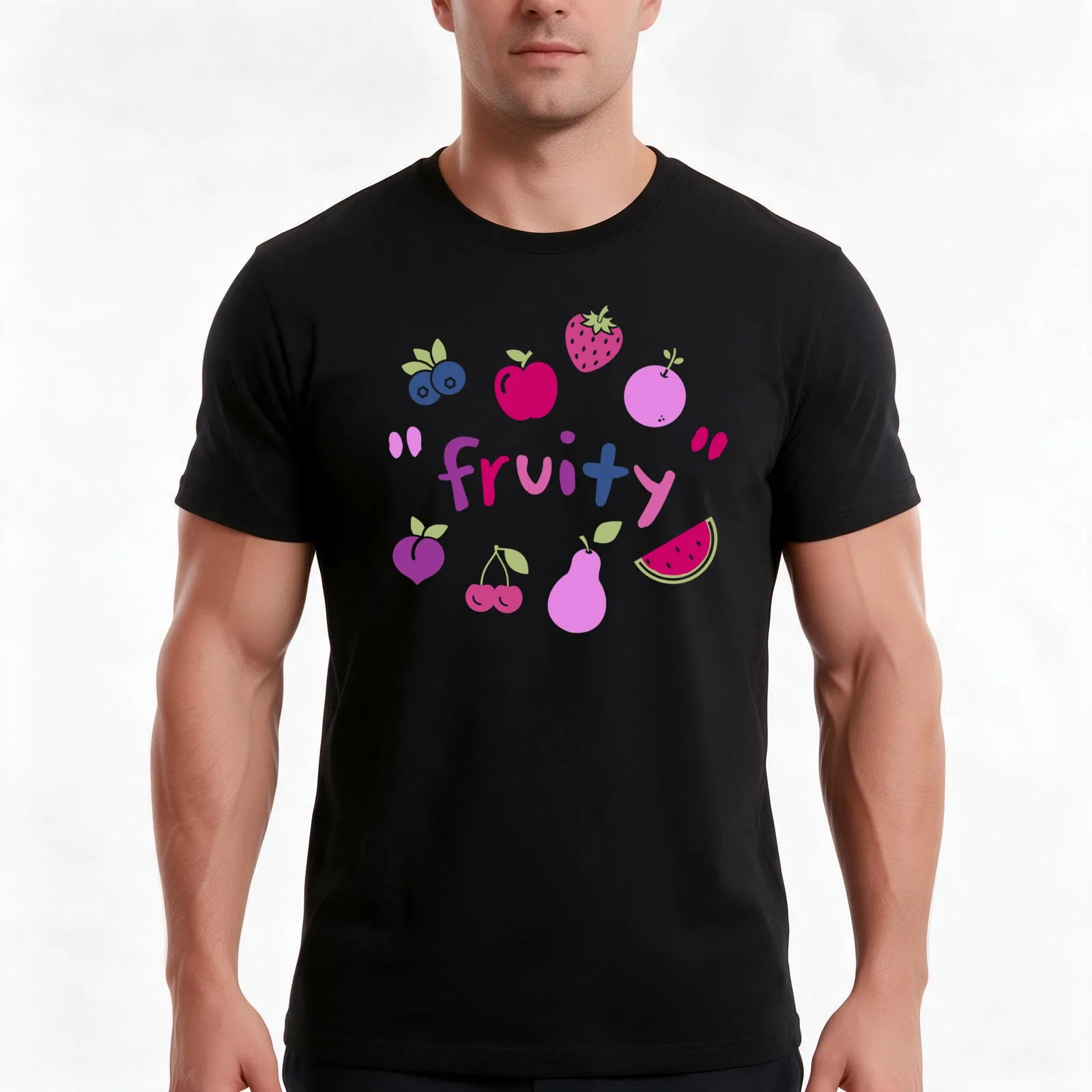 Subtle Bi Fruity T-Shirt, Summer Casual Cotton Tee, Oversized Streetwear Tops, Vintage Graphic Print, Loose Fit Short Sleeve