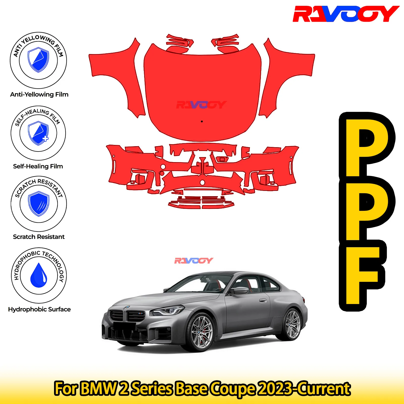 

For BMW 2 Series Base Coupe 2023-Current Glossy Matte Black Precut front PPF Kit Paint Protection Film