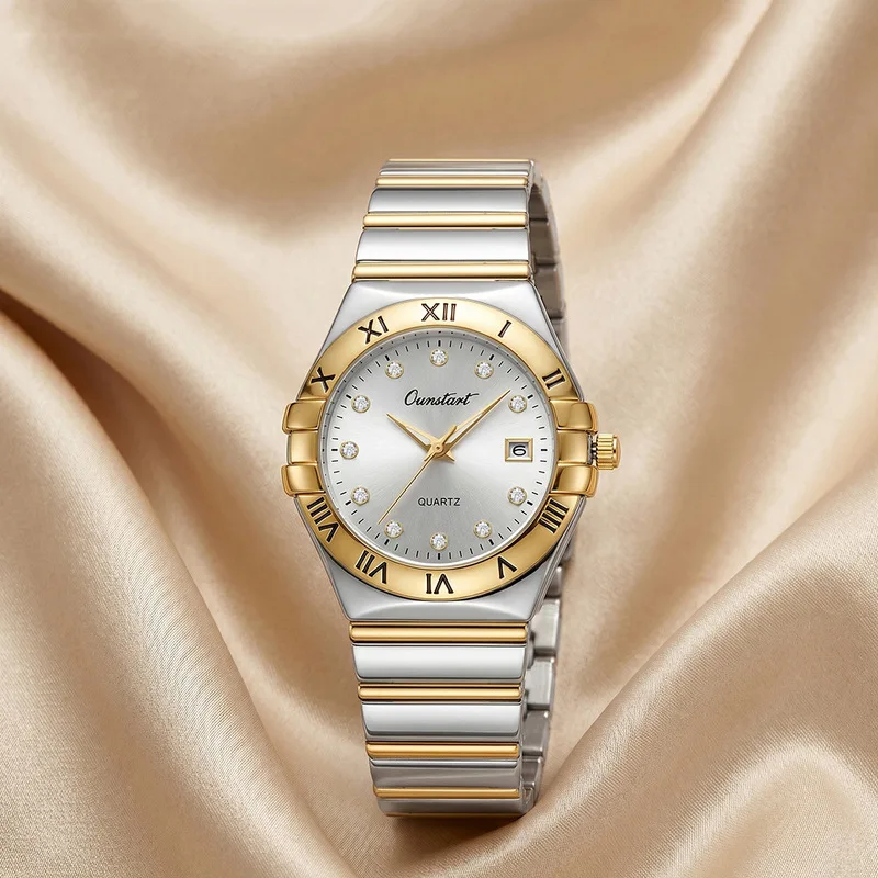 Classic Women's Quartz Watch Sparkling Diamond Inlaid Calendar Function Steel Band Casual Ladies Wristwatch Daily Wear Girl Gift