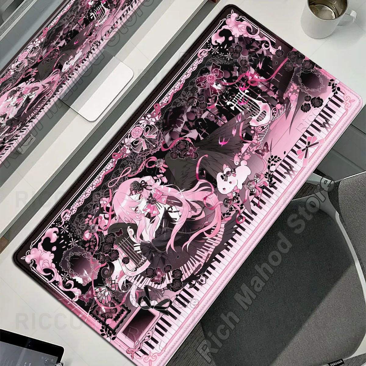 Anime Girl Gothic Retro Black Pink Mousepad Art Aesthetic Mouse Pad Nonslip Mat Keyboard Decoration Locking Edge Carpet Extended