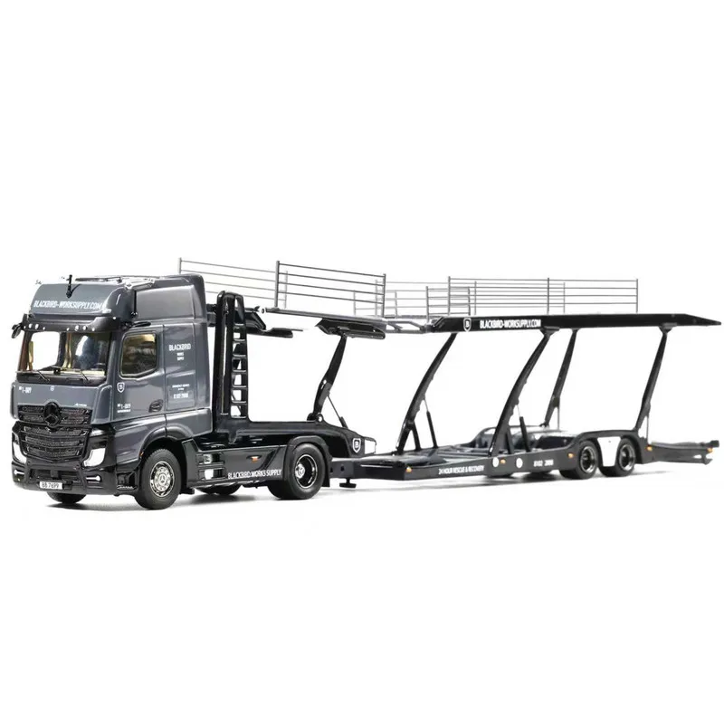 GCD 1:64 Heavy‑Duty Truck Diecast Alloy Model,Blackbird Paint Finish 8‑Car Transporter with Lifting Trailer for Hobby Collectors