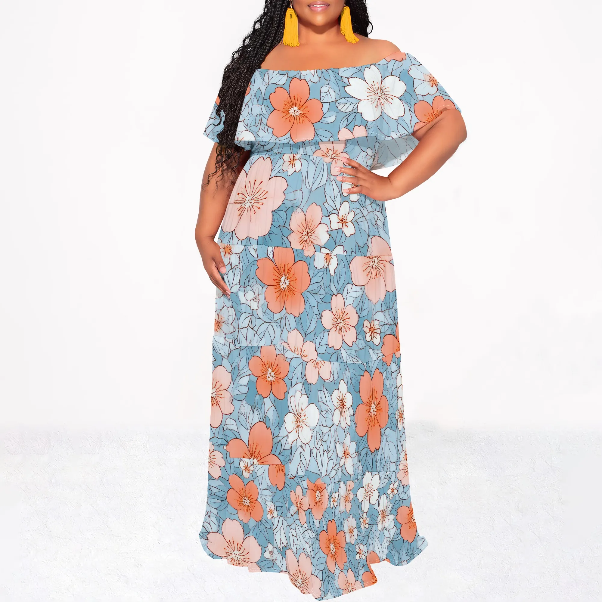 

Sexy Evening Dress for Women Summer Elegant Off Shoulder Ruffled African Prints Long Slim Cocktail Wedding Guest Dresses