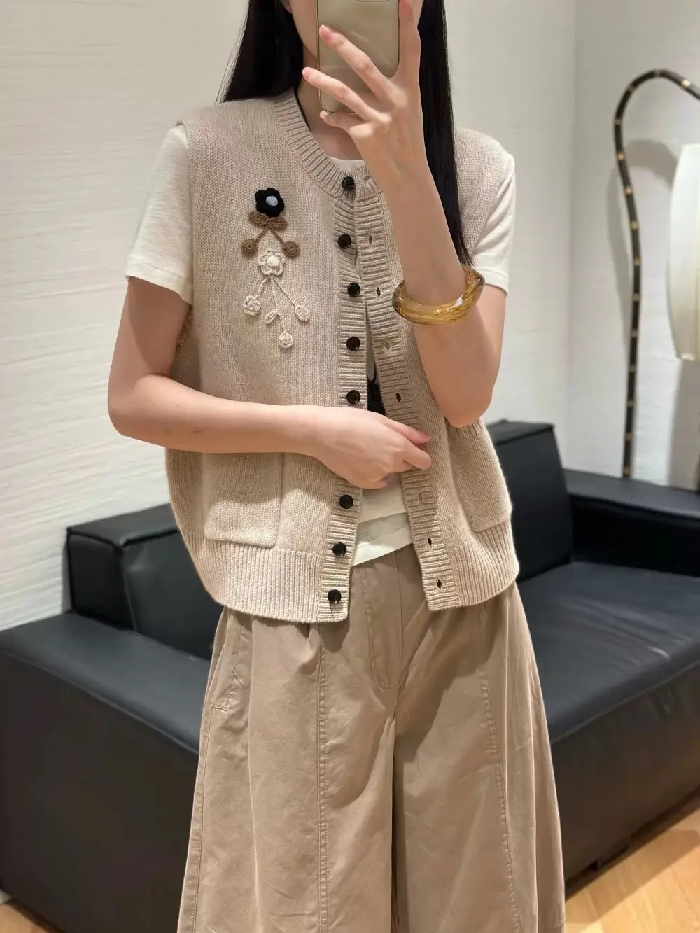 

Лидер продаж, новый женский жилет из 100% шерсти с круглым вырезом, модный тренд, вязаный кардиган без рукавов, свитер, короткая куртка, женский шерстяной жилет