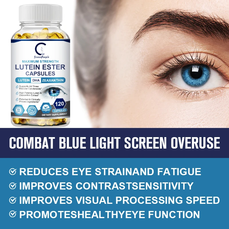 Vitaminas para los ojos Extracto de luteína, zeaxantina y arándano - Apoya la tensión ocular, los ojos secos y la salud de la visión - Cápsulas de mezcla de luteína