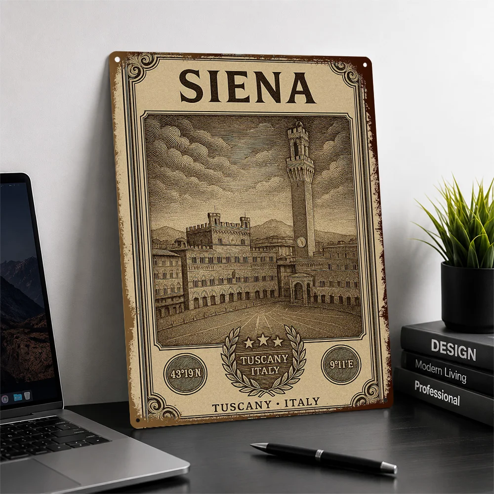 Siena, Tuscany, Italy Travel Printed Poster Customized Aluminum Metal Sign Retro Historic Landmark Wall Art Made For Travelers
