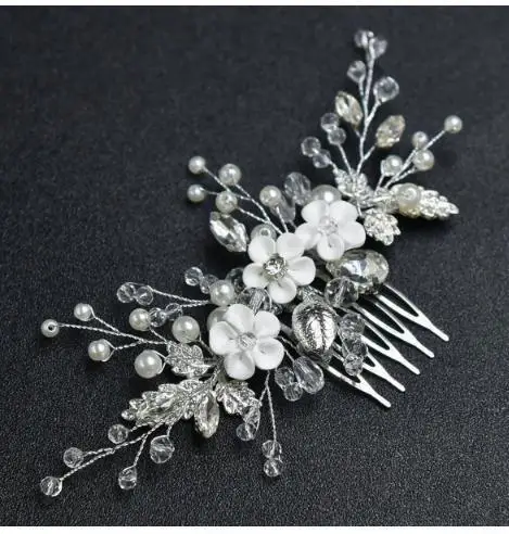

Bridal Comb Handcrafted Crystal Bead Hair Accessories Wedding Bride Headpiece Rhinestones Plastic