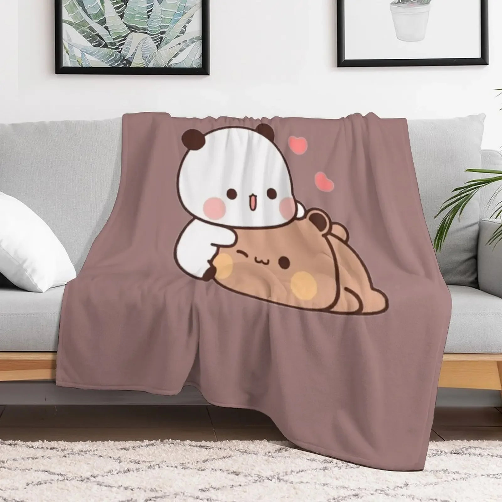 DuDu Bear and BuBu Panda’s Love Relaxing Moment Throw Blanket Beach warm winter Blankets