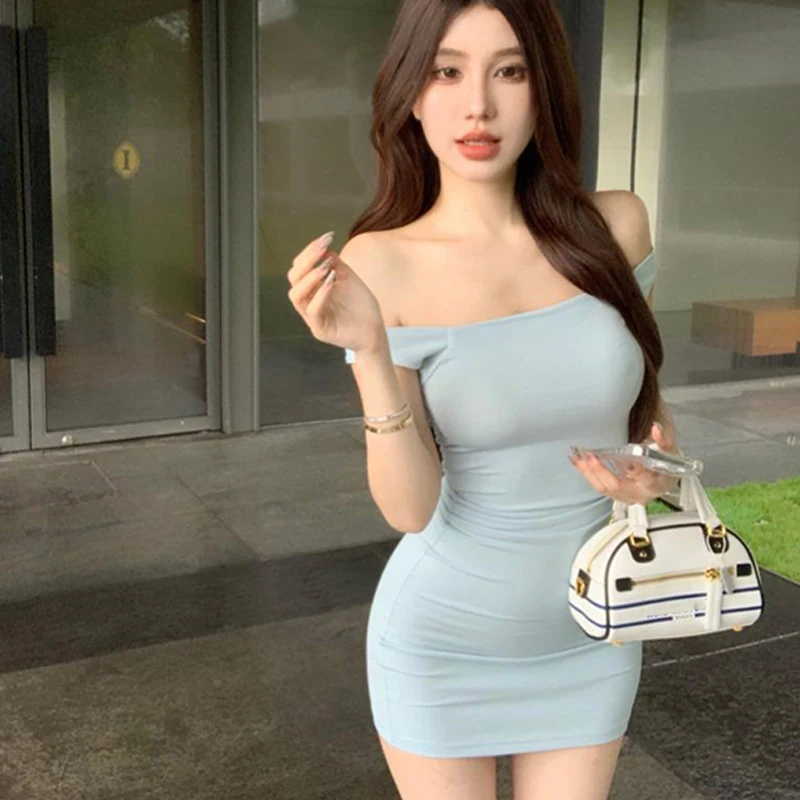 Mini Dresses Women Slash Neck Sexy Chic Stretchy Backless Club Style Dress