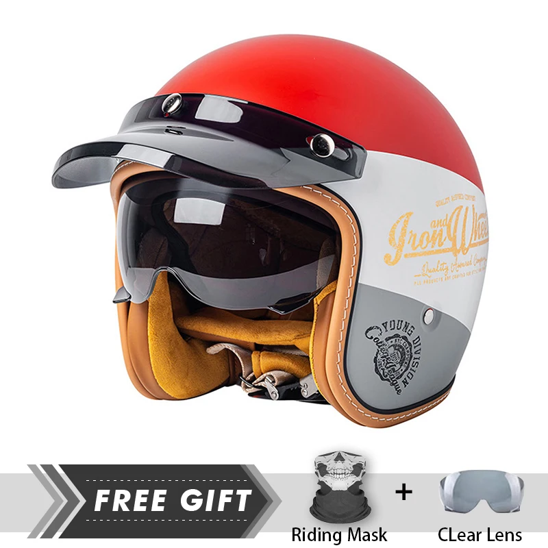 Quick Release Buckle Motorcycle Helmet Vintage Style High Quality Fashion Open Face Helmet With Black Lenses DOT Jet Helmets