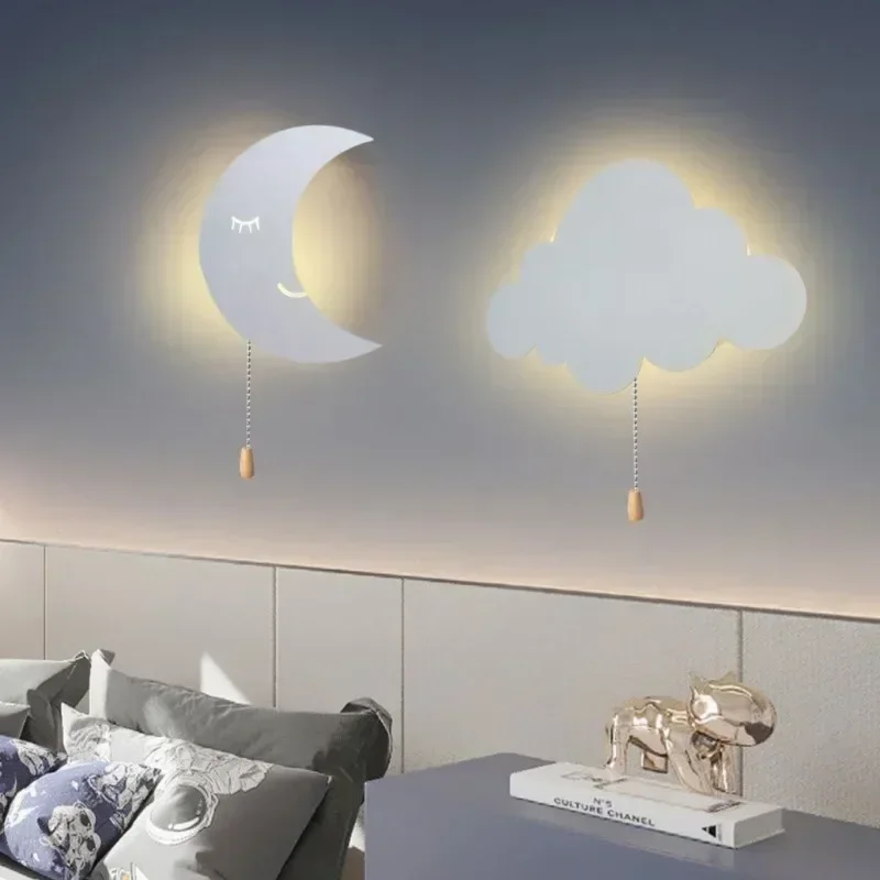 Wall Lamp Cartoon Mobile Charging Children Room Decoration Free Wiring Moon Cloud Bedside Cute Creative Decor Light Led Fixture