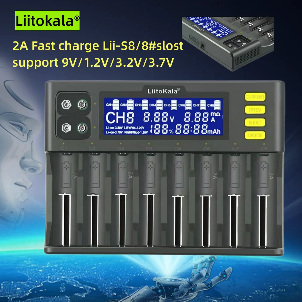 LiitoKala Lii-S12 12-Slot S8-Slot 18650 Battery charger For 20700 26650 21700 14500 10440 16340 1.2V 3.7V 4.2V Lion battery