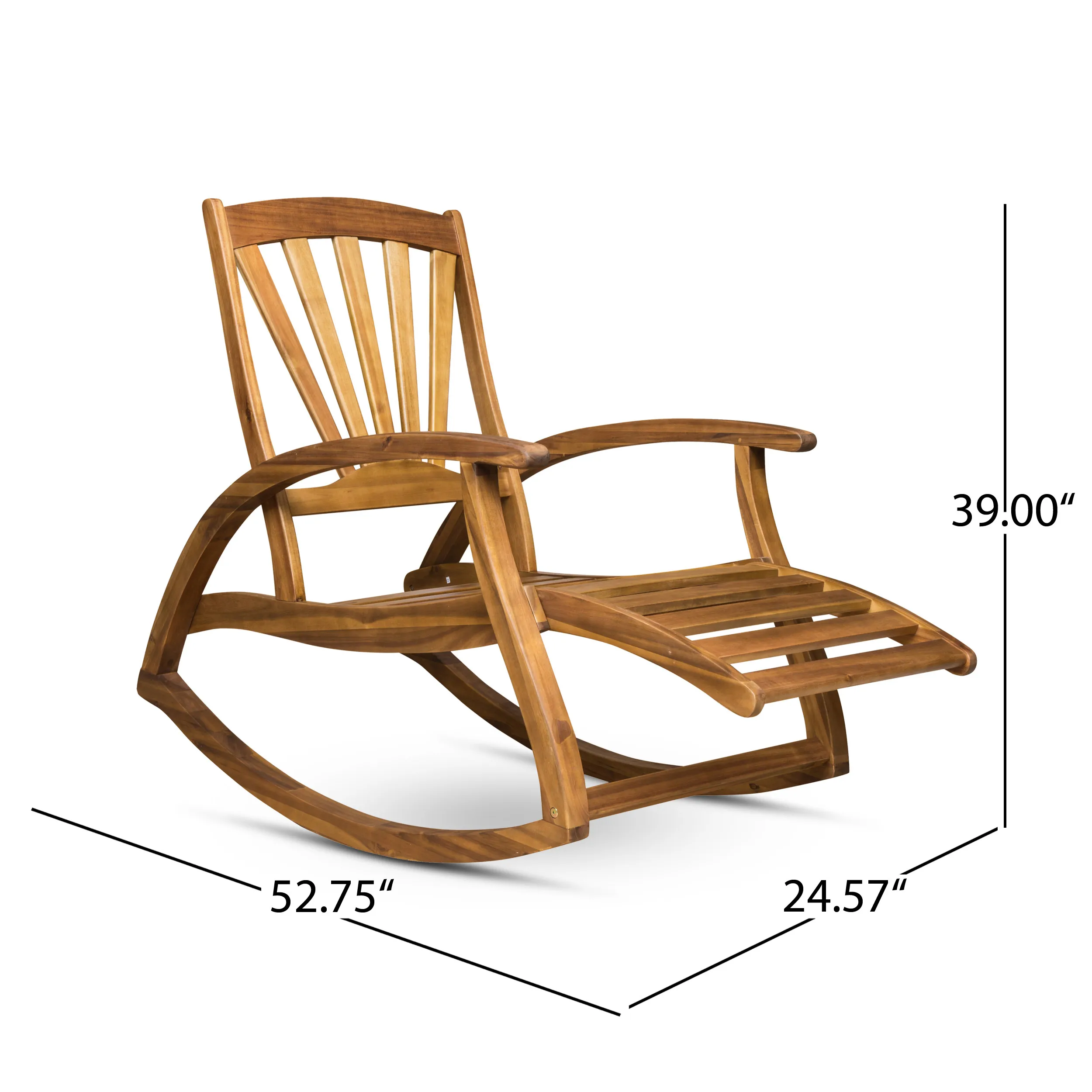 Modern Durable Outdoor Acacia Wood Rocking Chair with Retractable Foot Panel for Patio Porch & Balcony
