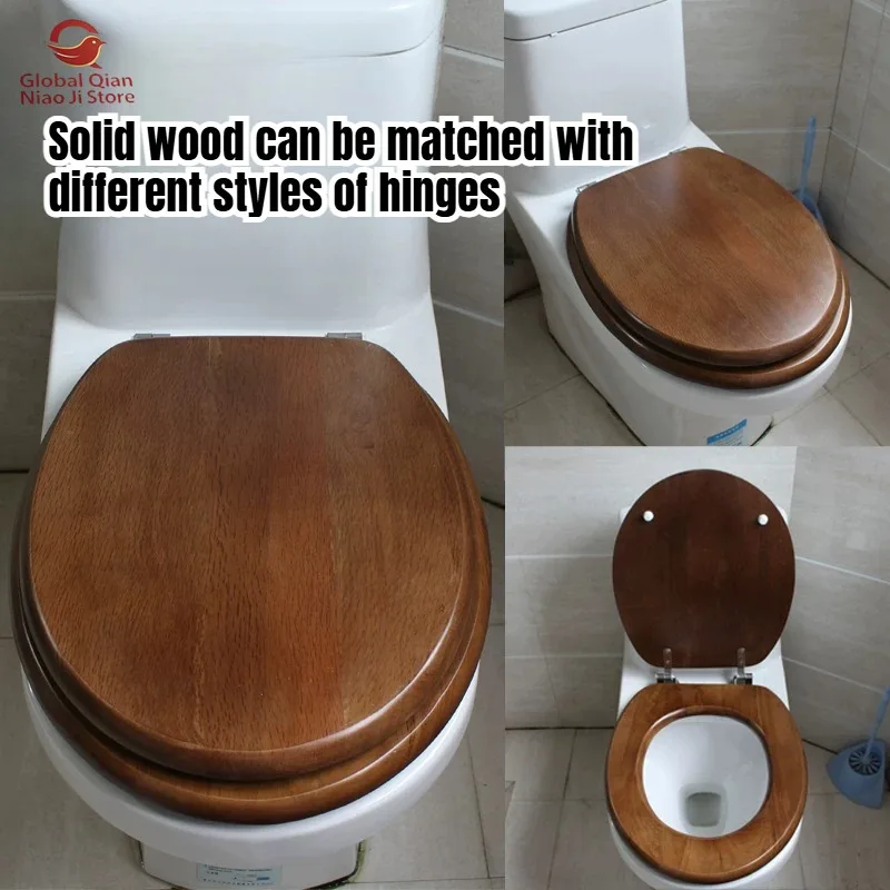 Solid Wood Toilet Seat, Thickened Universal, Old-style Bamboo Toilet Lid, OVU Shape Solid with Dual Soft-close & Waterproof