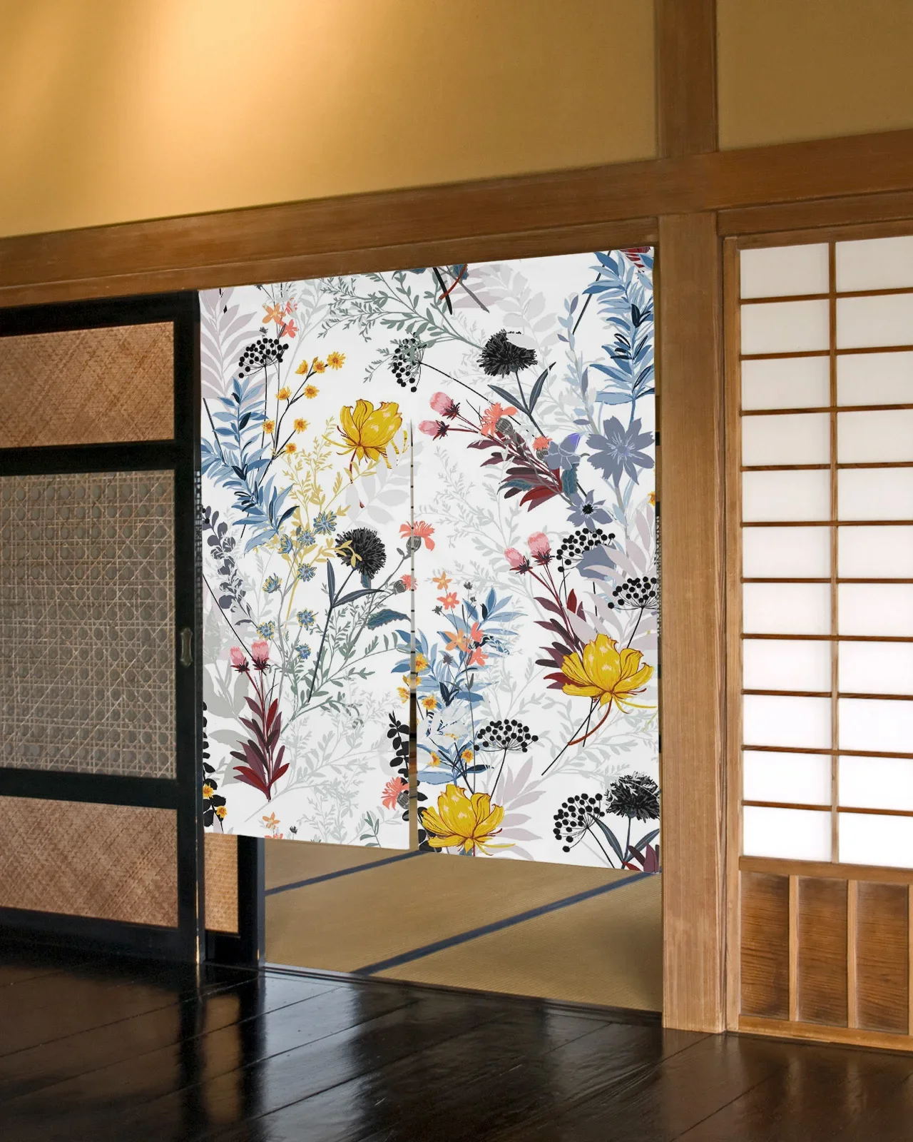 فراشة الزهور نبات الهندباء ستارة الباب النمط الياباني المطبخ التقسيم الستار الستائر مدخل معلق نصف الستائر #4