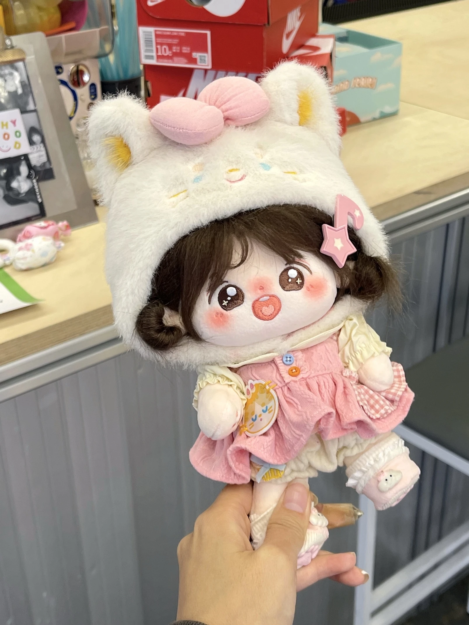 20cm Doll Clothes Milk Cat  Lolita Sweet Elf Bow Hat Pink Skirt Dress Stuffed Plushies Plush Doll Accessories Anime Toy Kids Gif