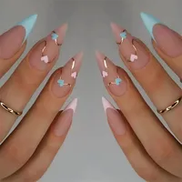 24Pcs/Set Love Frosted Europe Fake Nail Art Almond Type Long Removable Adhesive Press on Nail Full Coverage Wearing False Nails