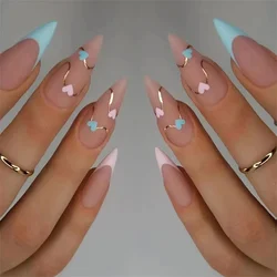 24Pcs/Set Love Frosted Europe Fake Nail Art Almond Type Long Removable Adhesive Press on Nail Full Coverage Wearing False Nails