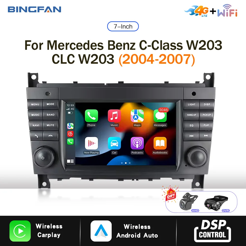 

7" Android Auto Carplay Car Radio for Mercedes-Benz CLK C-Class W203 C200K C230 2004-2007 W209 Multimedia Player