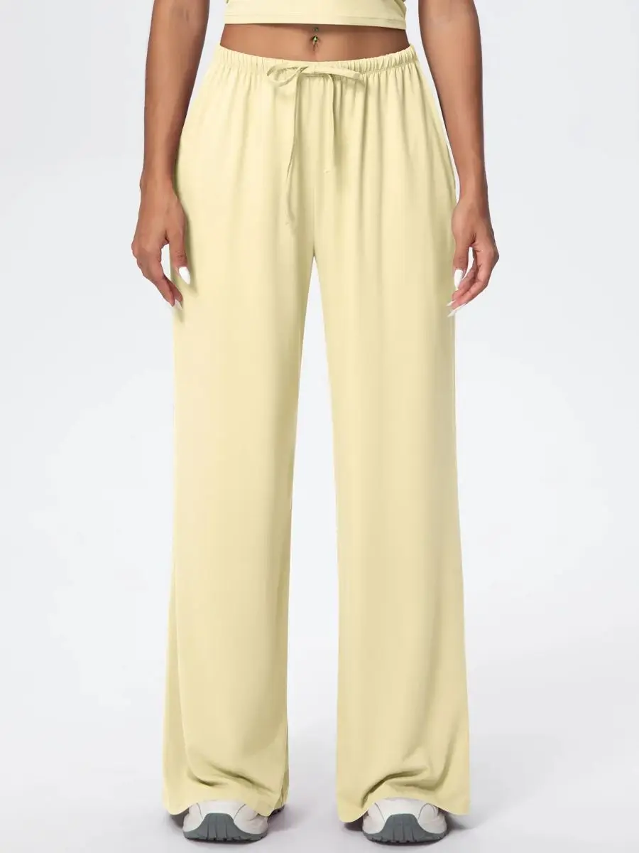 Schnell trocknende Damen-Yogahose mit weitem Bein, lockere Yogahose, hohe Taille mit Taschen, Fitness, Sport, Fitnessstudio, Workout, Kordelzug in voller Länge