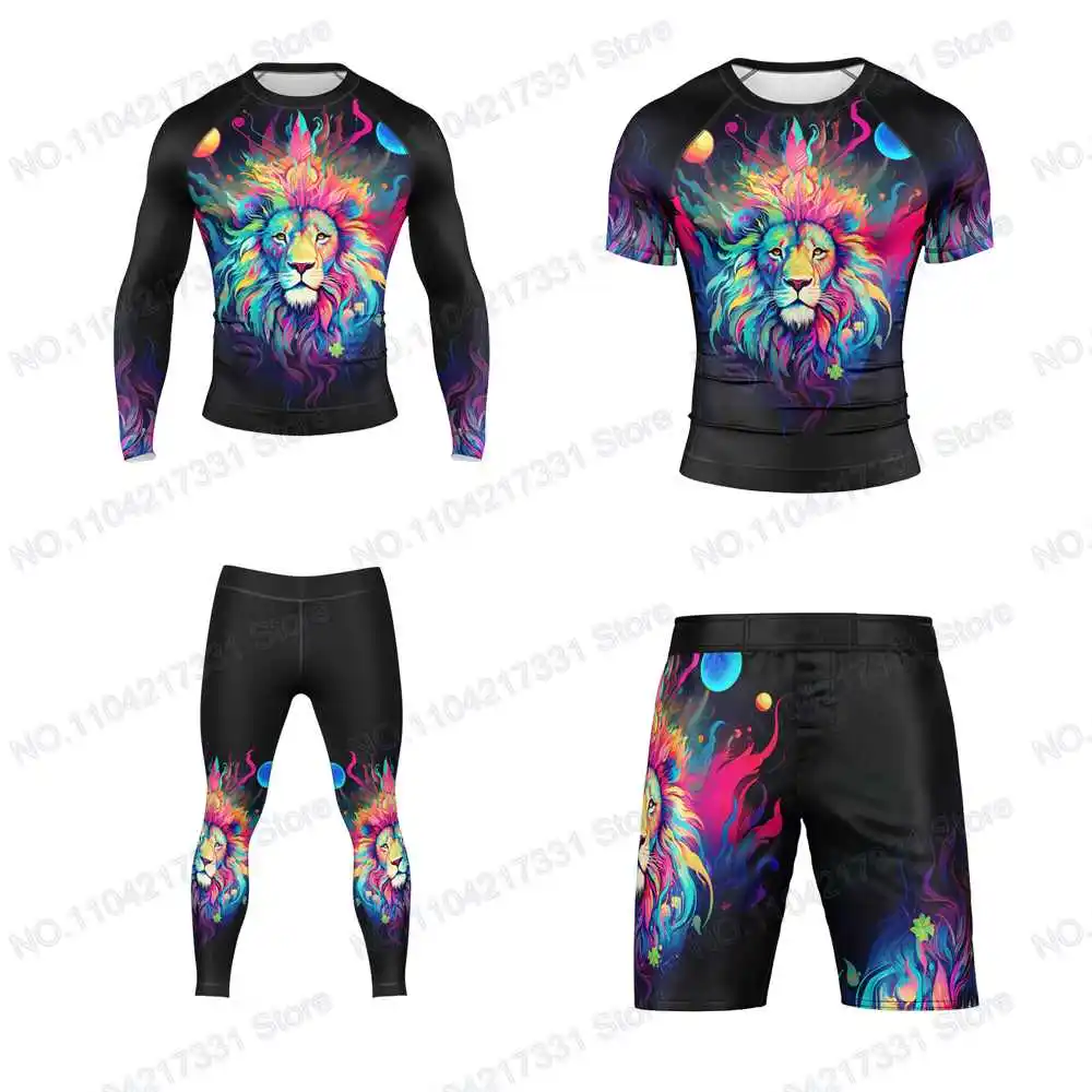 T-Shirt Mystical Lion Shirt  Surfing Jersey Beach Swimwear Diving Gym Long Sleeves Trousers MMA BJJ Men Jiu Jitsu Fitness Sets