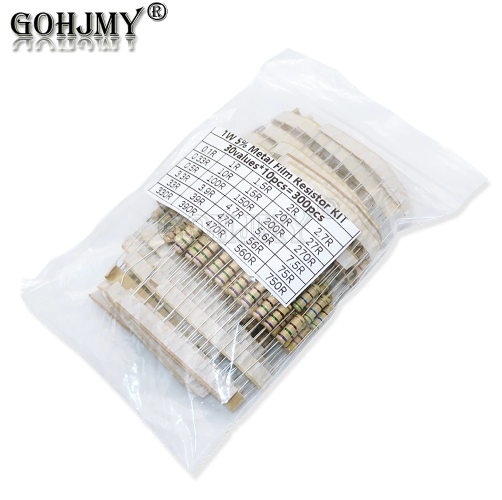 

300PCS 5% 1W 30Values*10Pcs Resistor Kit Carbon Film Resistance (0.1R-750 Ohm 1K-820K)Set