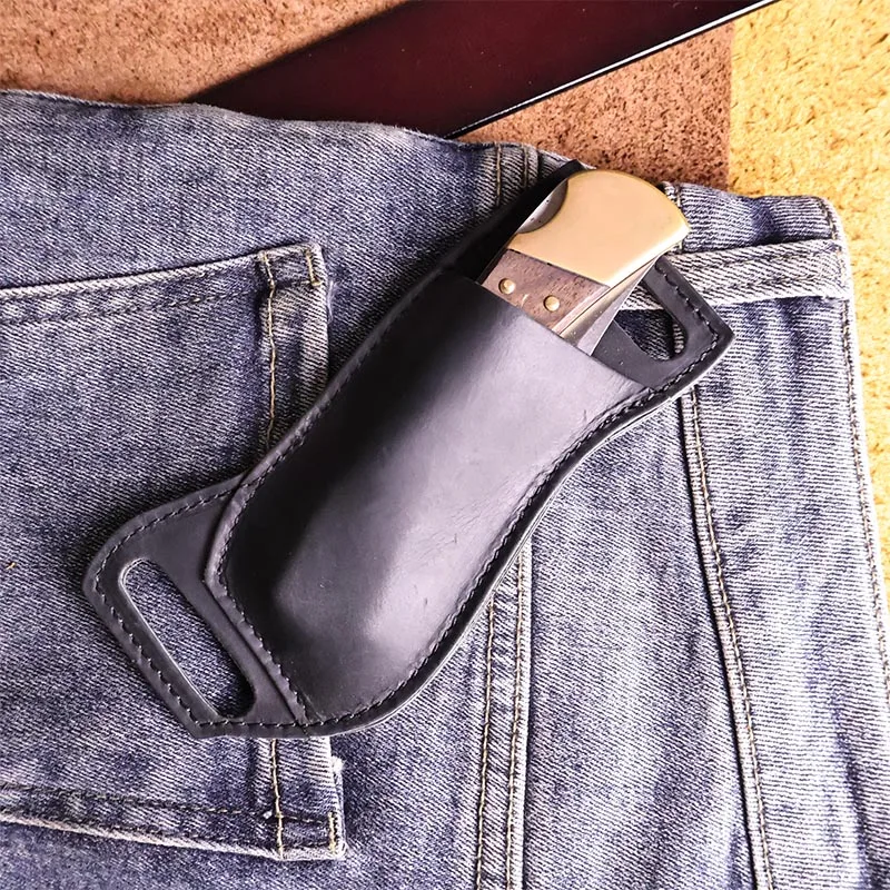 EDC Leather Folding Knife Cover, Small and Casual Portable Knife Cover, Can Wear Waist Belt