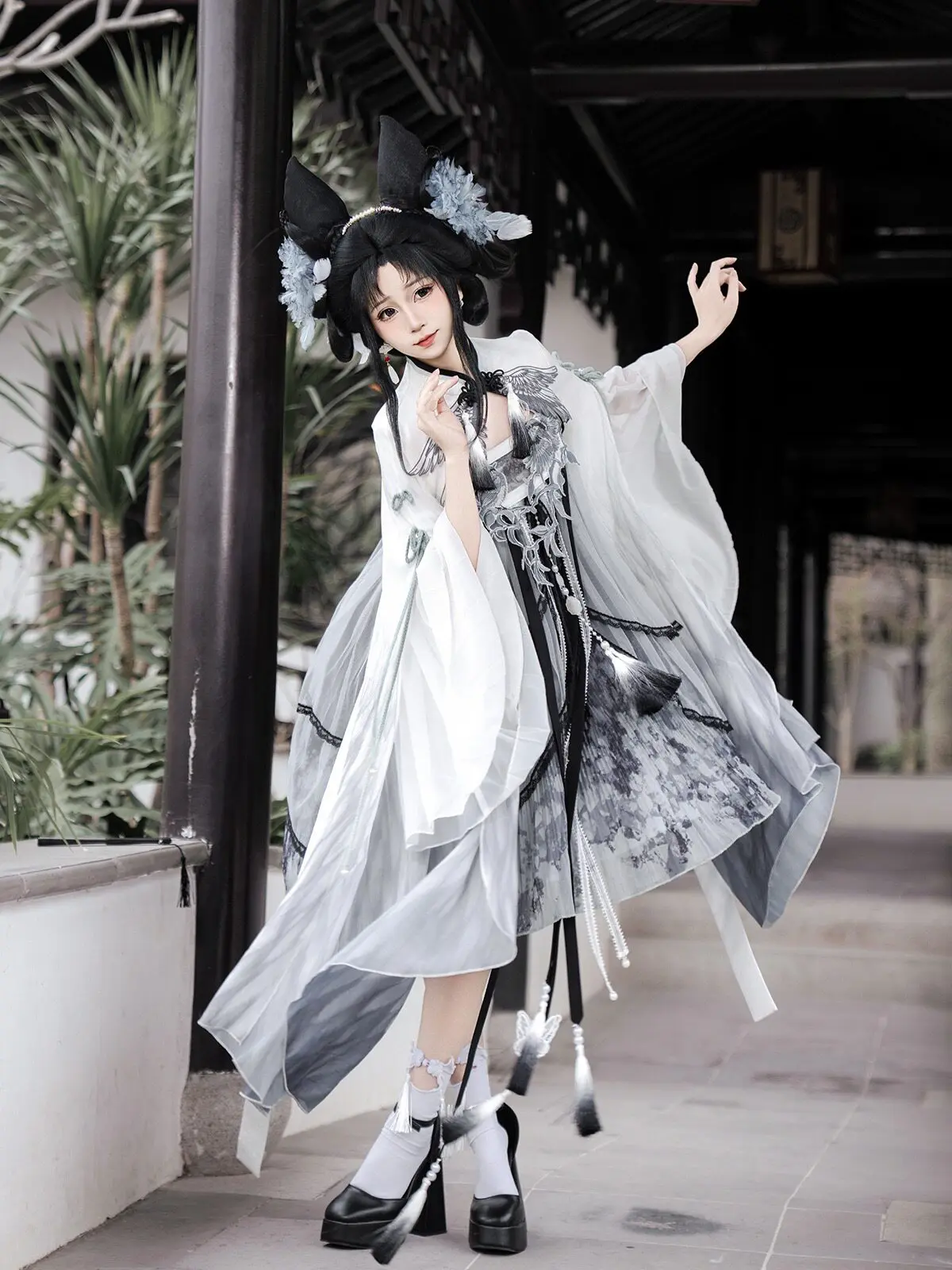 Original New Chinese Style Ink Painting Lolita Set Women's Improved Hanfu Style Sheer Dress + Outerwear Cosplay Outfit