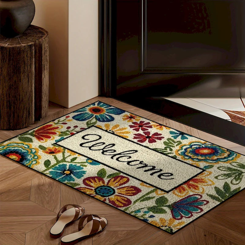 VIKAMA Bohemian Flowers Welcome Printed Door Pads Soft Water Absorbent Anti Slip Floor Pads Bedroom Interior Home Decor