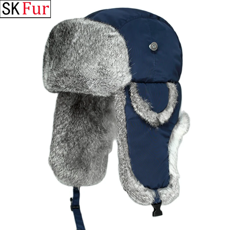 

Mens Women Unisex Warm Trapper Aviator Trooper Earflap Winter Warm Flaps Ski Hat New Bomber Hat 100% Natural Real Rabbit Fur Cap