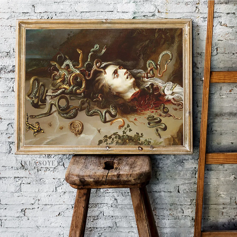 

Peter Paul Rubens Poster Head Of Medusa Canvas Print Creepy Wall Art Memento Mori Occult Mythological Snake Home Decor Picture