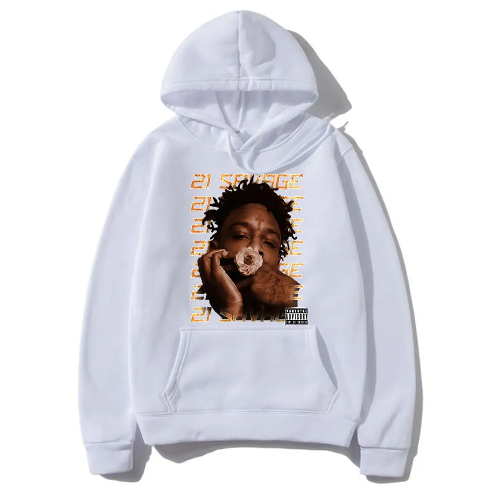 Rapper 21 Savage Graphic Hoodie Men's Hip Hop Vintage Hooded Sweatshirt Male Fashion Rap Oversized Hoodies Men Black Streetwear