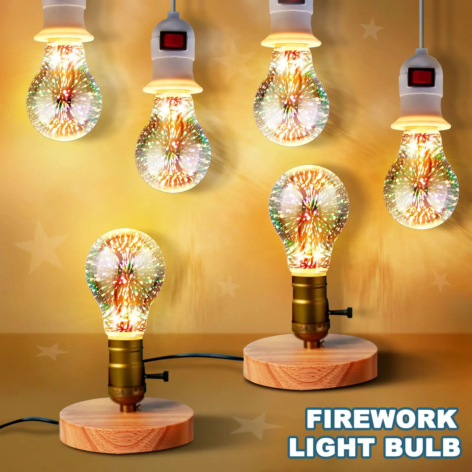 Lâmpada LED Edison Fireworks, Decoração 3D, Vintage, Lâmpadas Incandescentes, Retro, A60, ST64, 5W, 85-265V