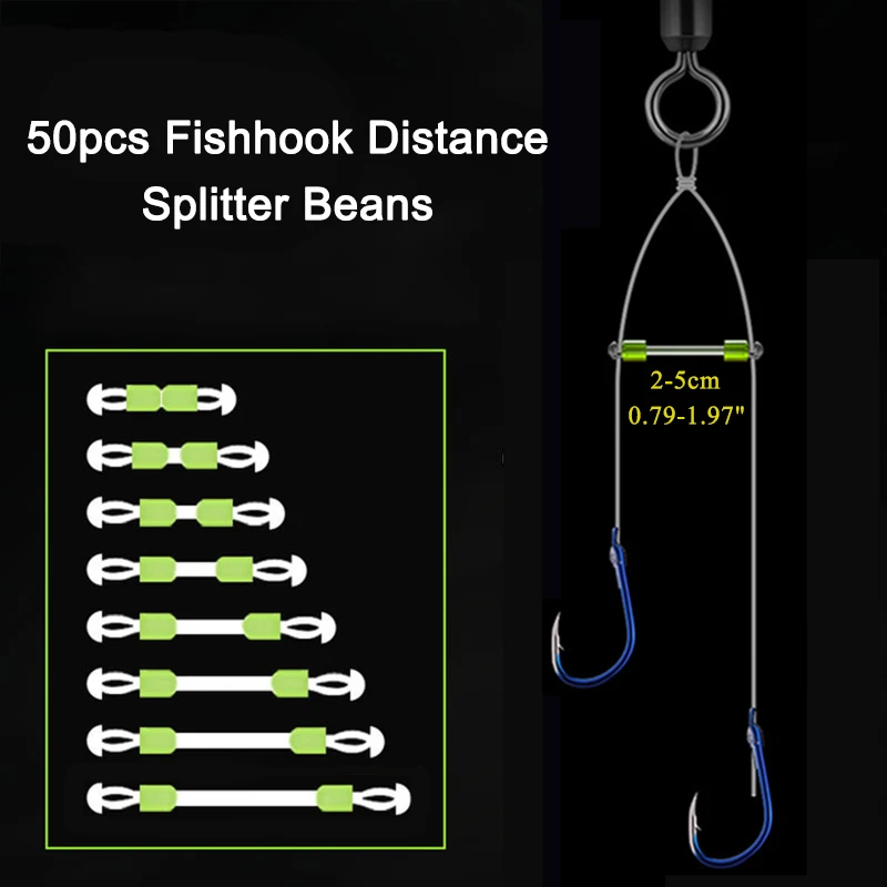 50pcs Double Fishhook Fixed Distance Splitter Fishline Separator Connector Fish Hook Anti-wrap Beans Silicone Tackle Accessories