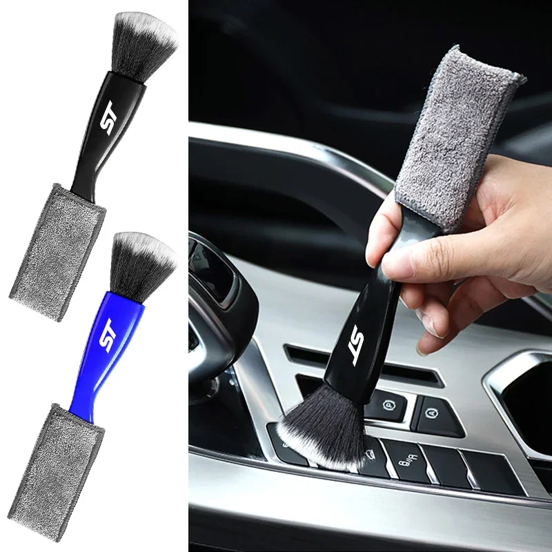 Double-head Soft Brush Car Interior Cleaning Tools for Ford Foose RS ST Wolf Shelby Focus Everest Kuga Ranger Explorer Fiesta