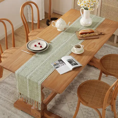 33*183cm Bordlöpare Tofsflätade Randiga Bordlöpare för Matfest Semester Bröllop Borddekoration 10 best sales bordlöpare grön - №10