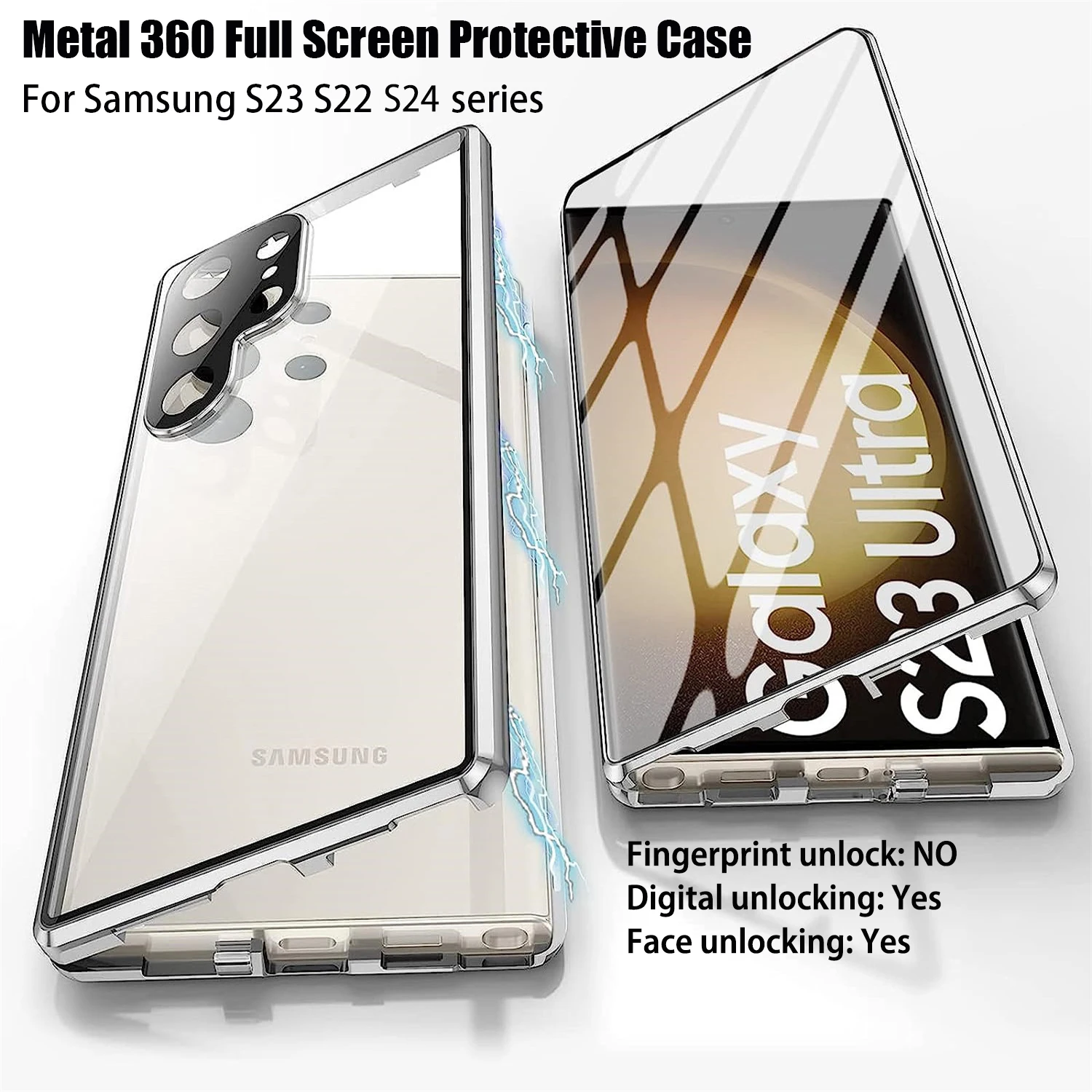 

Metal Aluminium Alloy Case For Samsung Galaxy S24 S22 S21 S23 Ultra 360° Full Screen Protection Magnetic Adsorption Glass Cover