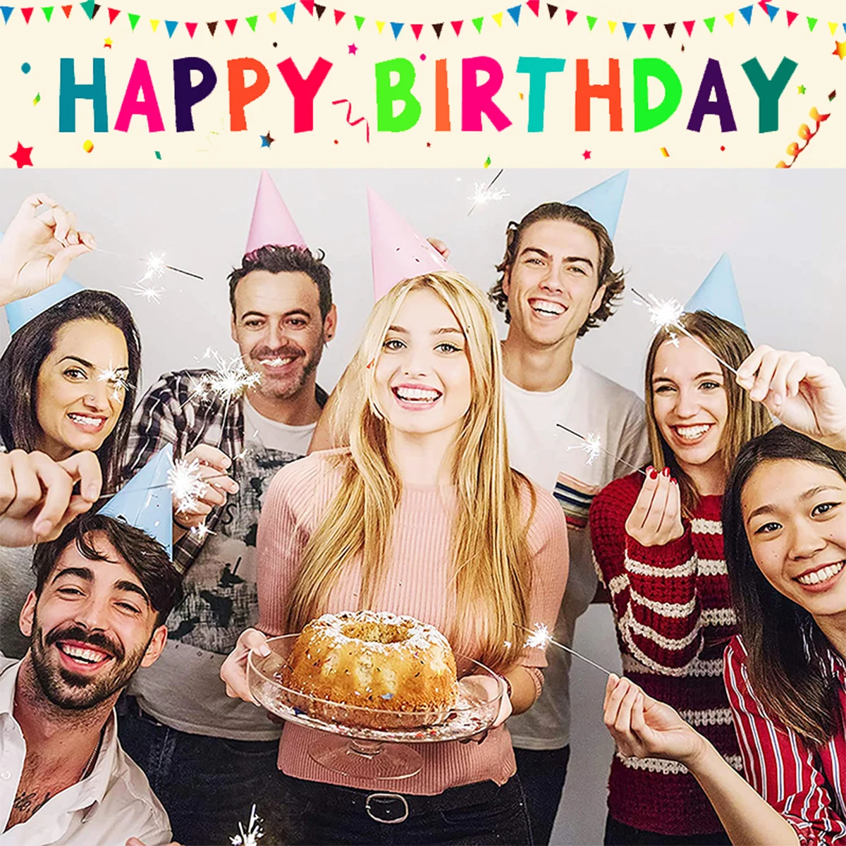1Pc Happy Birthday Banner decorazioni colorate per feste di compleanno Yard Sign sfondo per Baby Shower forniture per interni ed esterni