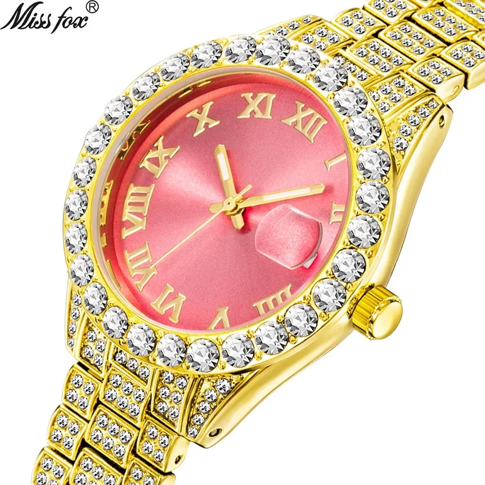 MISSFOX Pink Women Watch Luxury Small Face Elegant Quartz Watches for Ladies Icy Look Party Jewelry Mini Babe So Cute Arm Clock