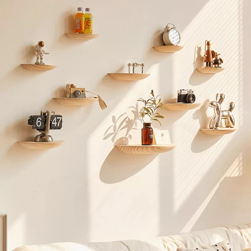 ‌Solid Wood Wall Shelf,No Drill Hanging Floating Shelf,Creative Wall Mounted Organizer,Decorative Background Rack