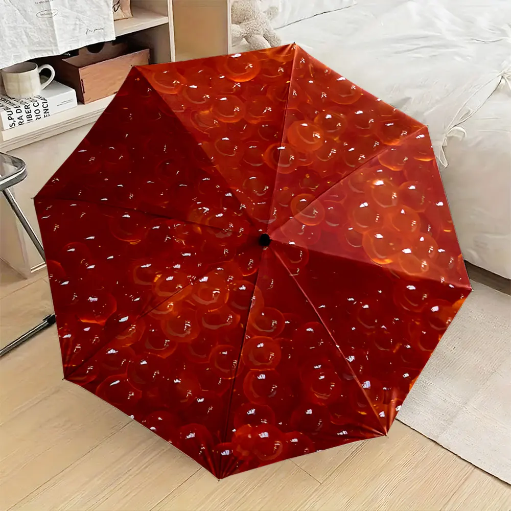 "Vibrant Orange Bubble Pattern Umbrella Design" Compact Fashion Folding Umbrella for Daily Use, Christmas Gift
