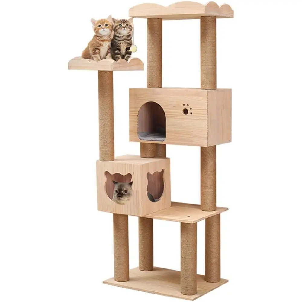 

Natural Sisal Rope Cat Tree Condo with Activity Tower for Indoor Play and Scratching