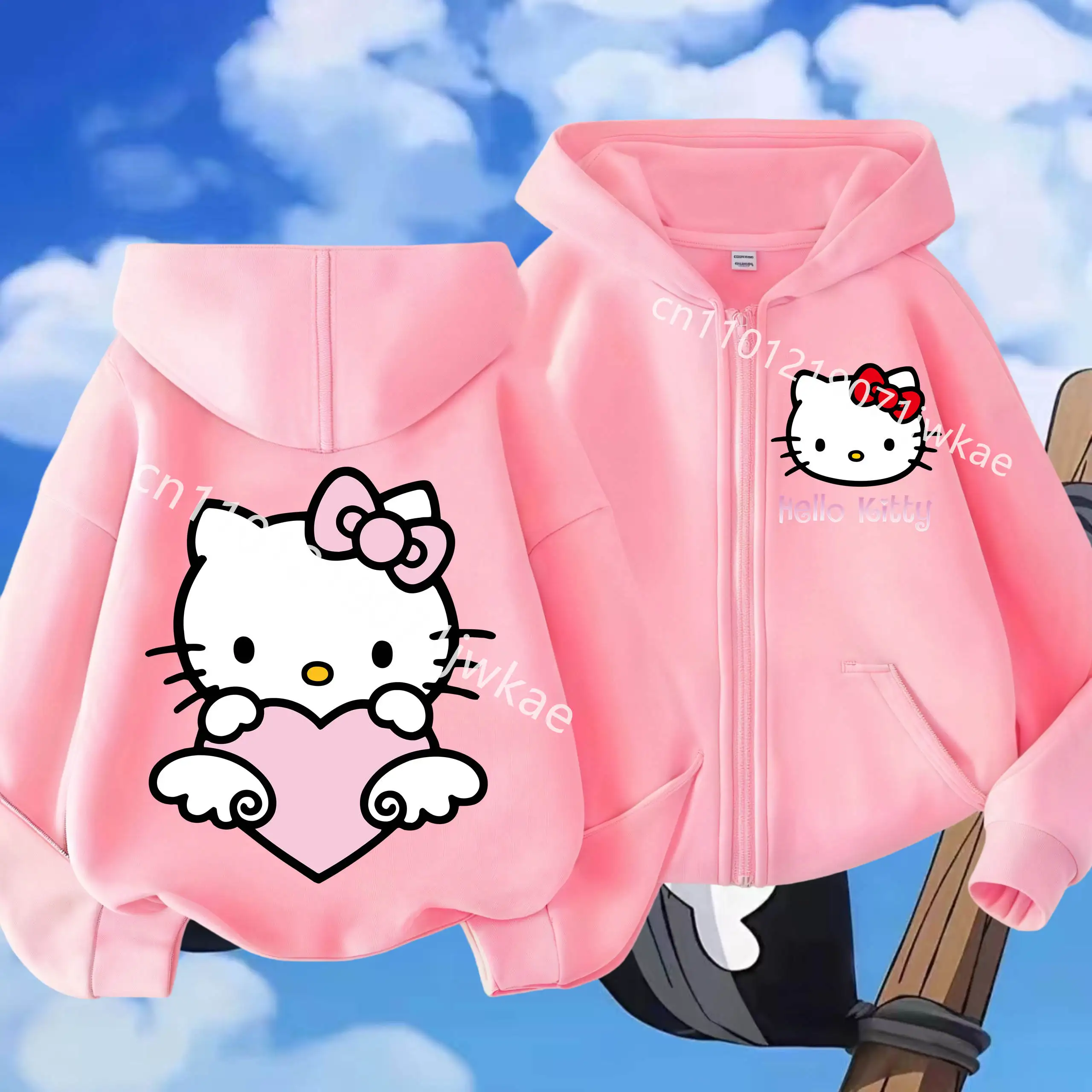 Oferta Imperdível: Moletom com Zíper Hello Kitty Branco de Desenho Animado para Outono/Inverno, Fofo e Moderno, para Meninos e Meninas de 3 a 12 Anos, Crianças e Adolescentes