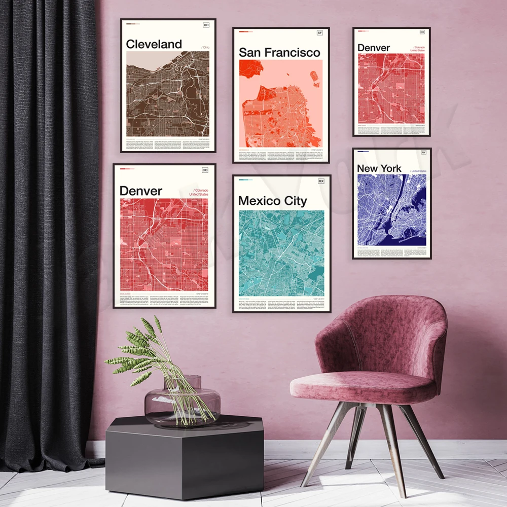 مانيلا، دنفر، سان فرانسيسكو، كالبينسي، تورونتو، كليفلاند، لوس أنجلوس، أتلانتا، مدينة نيويورك، طوكيو، ملصق طباعة خريطة هانوي #2