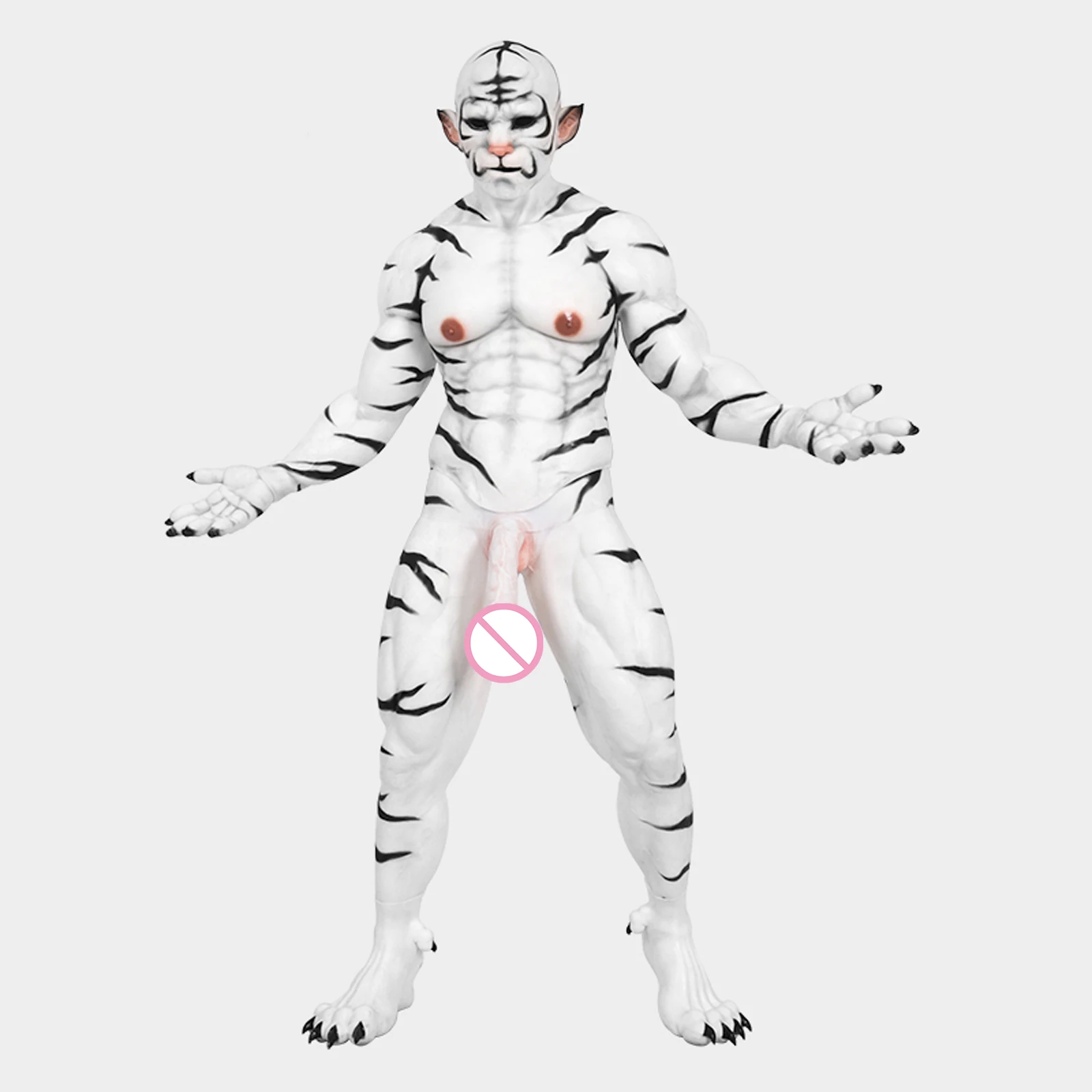 

Smitizen Silicone White Tiger Muscle Petsuit Set Full Suit with Tiger Mask and Gloves and Paw Shoes